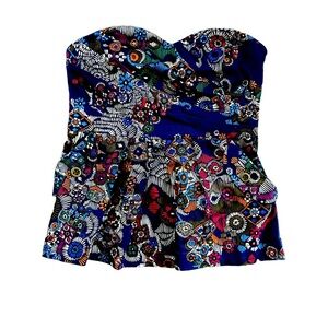 Fei Anthropologie Womens Blouse Multicolor Peplum Floral Sweetheart Back Zip  6